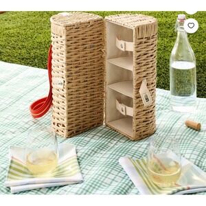Hearth & Hand with Magnolia • Woven Bottle Carrier Wine Basket Beach Picnic Set